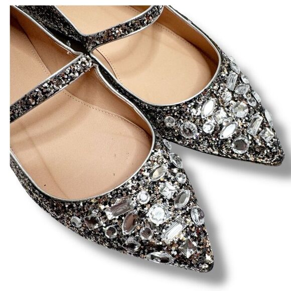 J. Crew Collection Mary Jane Flats Embellished Glitter Silver Women’s Size 7.5 - Picture 9 of 11